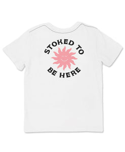 Feather 4 Arrow white stoked to be here tee